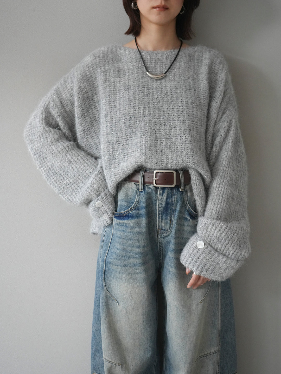 [予約]ラメミックスシャギーニットプルオーバー/lightgray