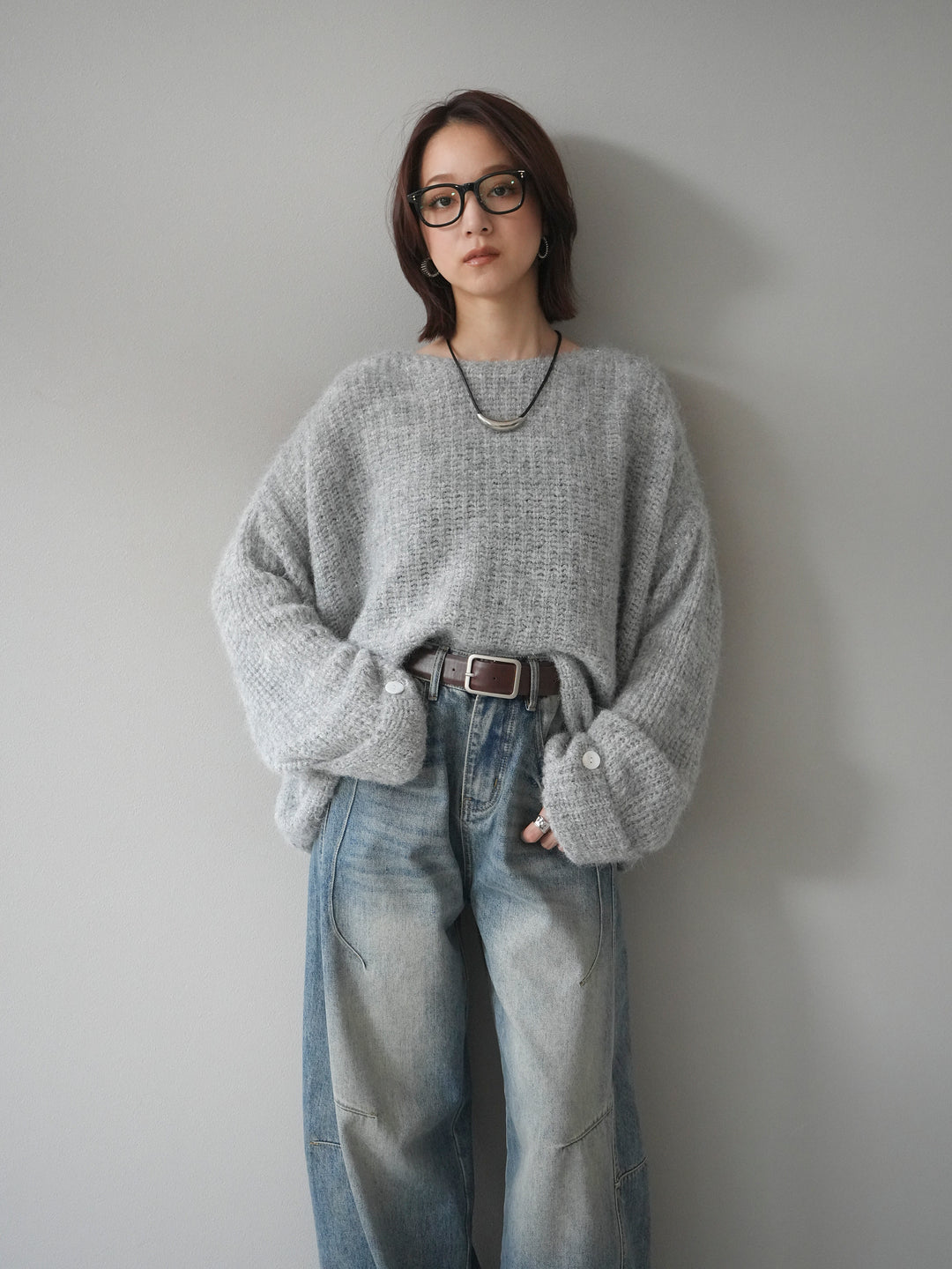 [予約]ラメミックスシャギーニットプルオーバー/lightgray