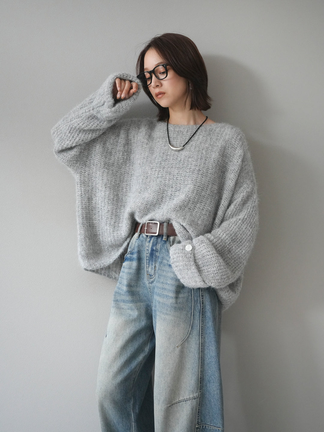 [予約]ラメミックスシャギーニットプルオーバー/lightgray