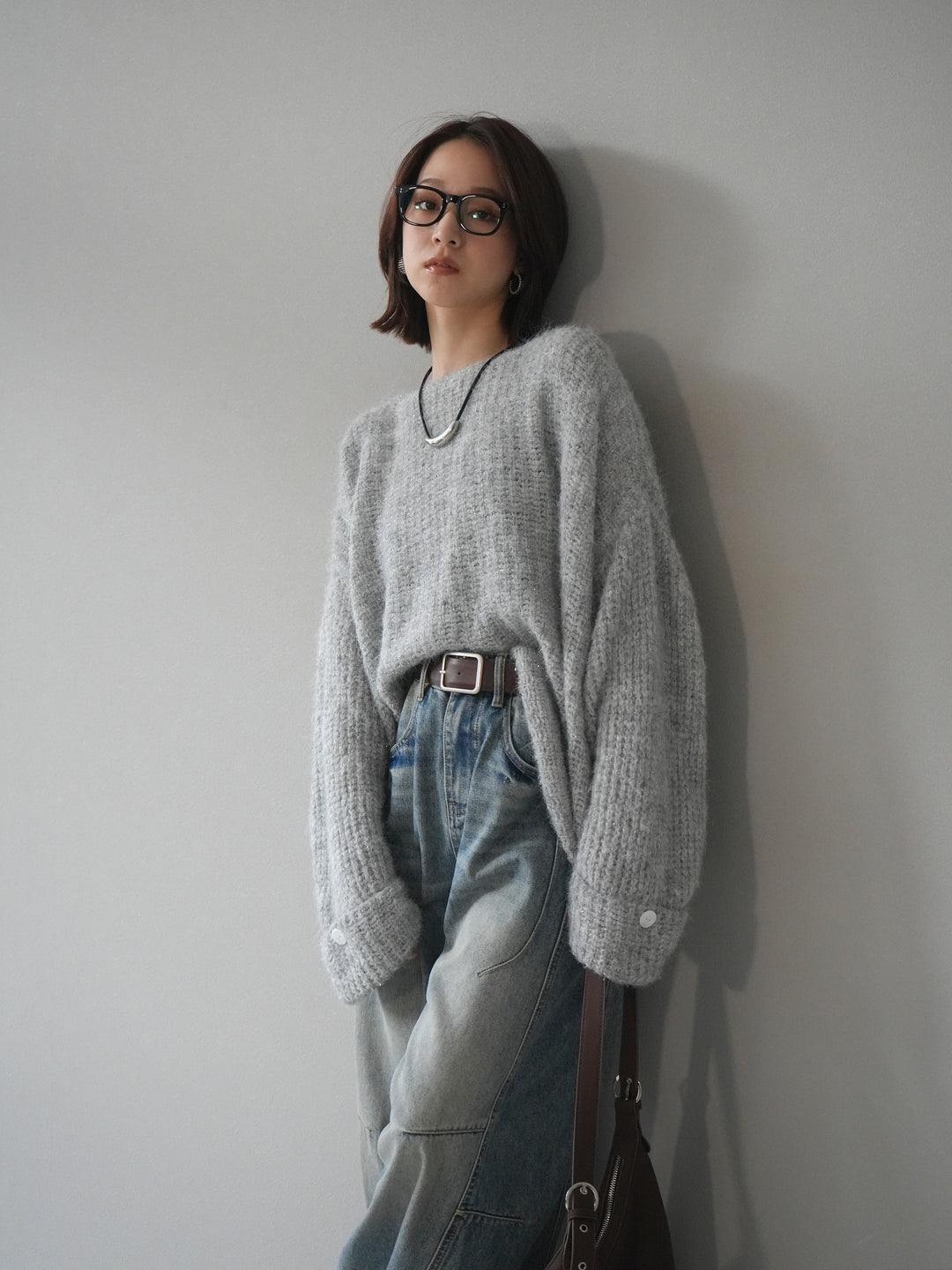 [予約]ラメミックスシャギーニットプルオーバー/lightgray