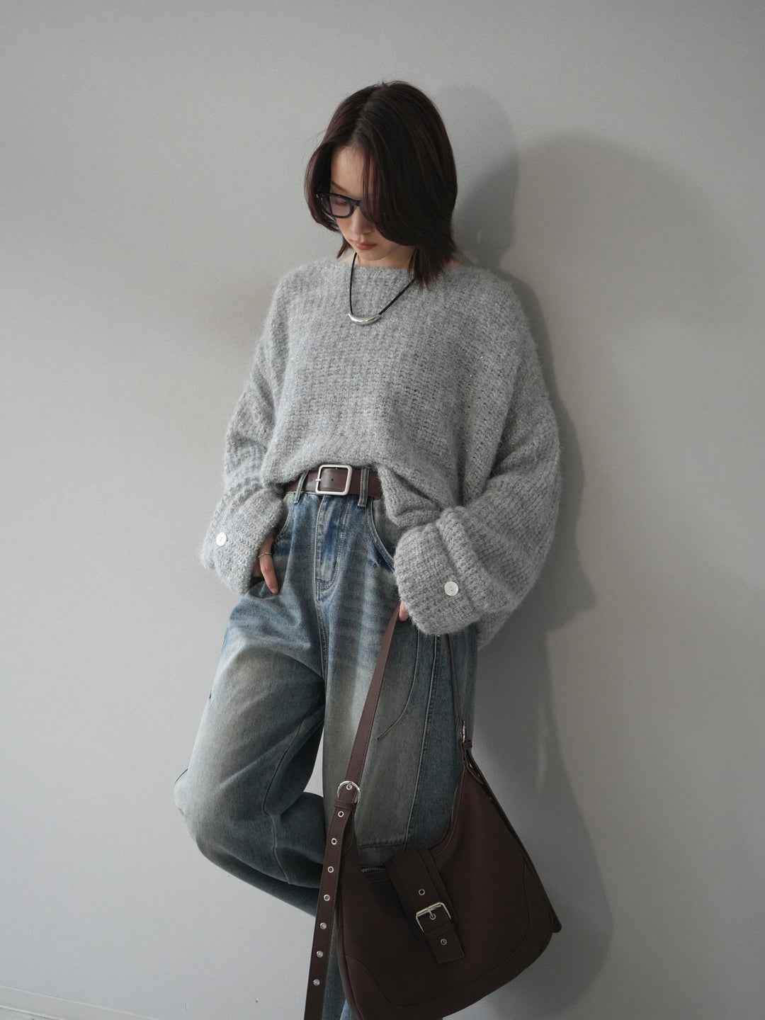 [予約]ラメミックスシャギーニットプルオーバー/lightgray