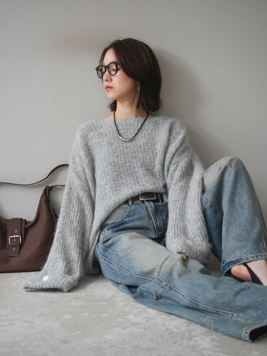 [予約]ラメミックスシャギーニットプルオーバー/lightgray