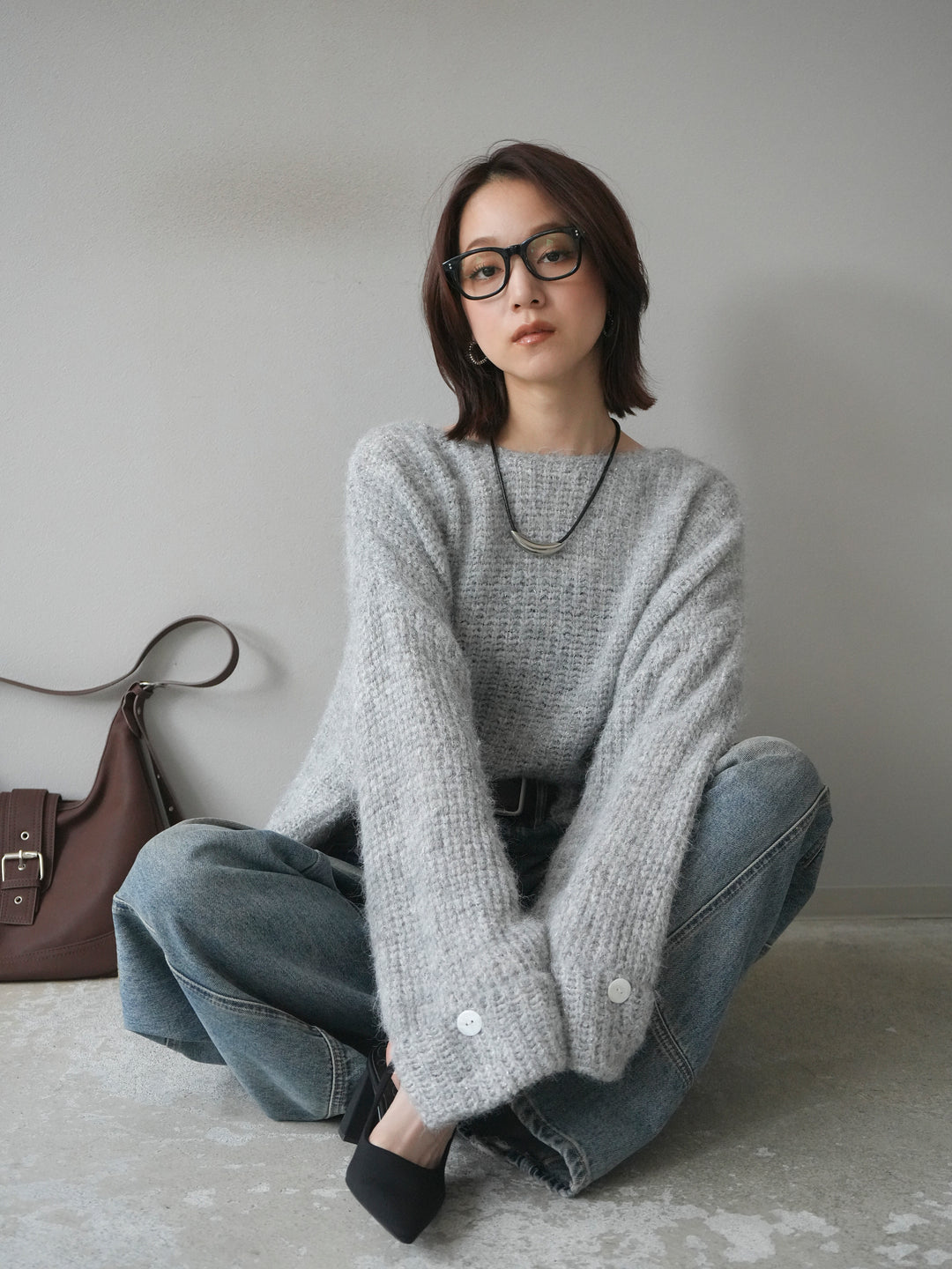 [予約]ラメミックスシャギーニットプルオーバー/lightgray