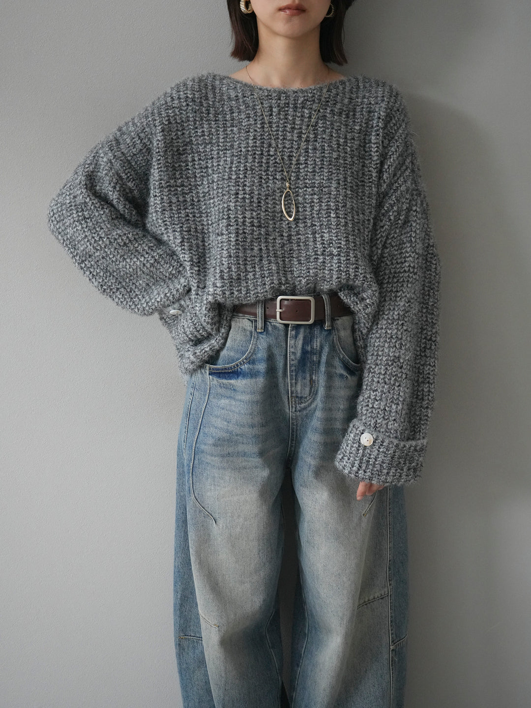 [予約]ラメミックスシャギーニットプルオーバー/darkgray