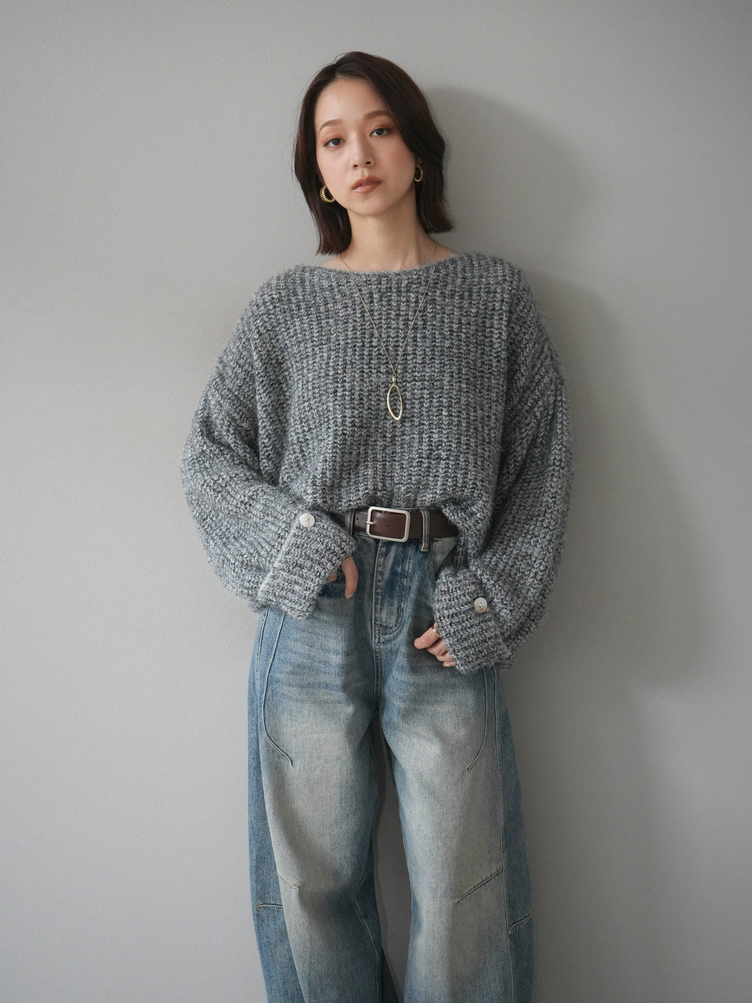 [予約]ラメミックスシャギーニットプルオーバー/darkgray