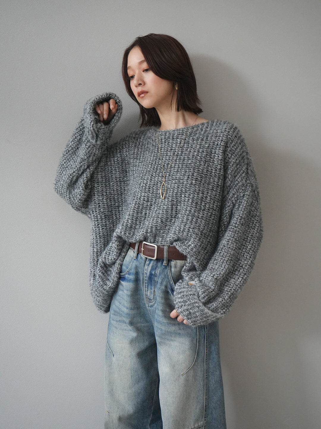 [予約]ラメミックスシャギーニットプルオーバー/darkgray