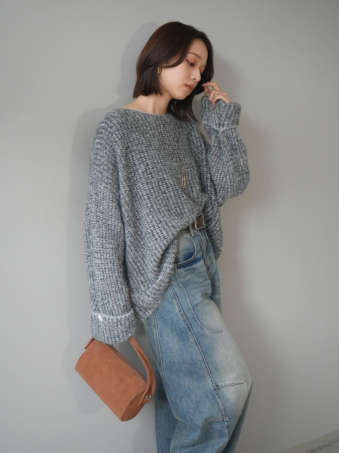 [予約]ラメミックスシャギーニットプルオーバー/darkgray