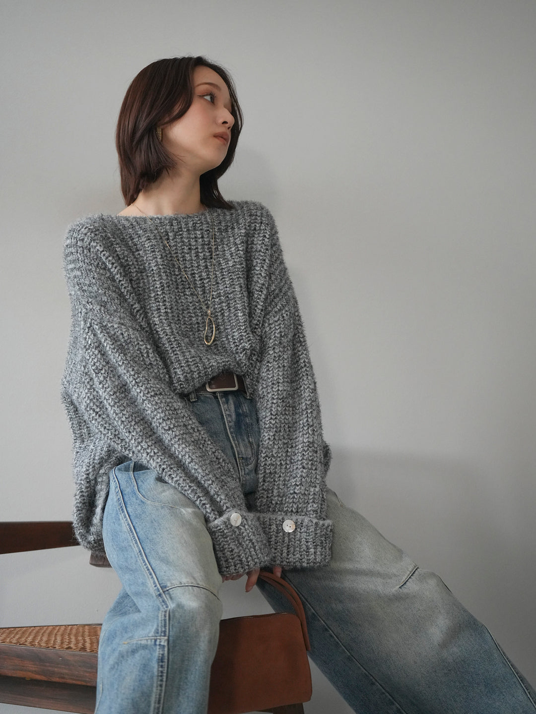 [予約]ラメミックスシャギーニットプルオーバー/darkgray