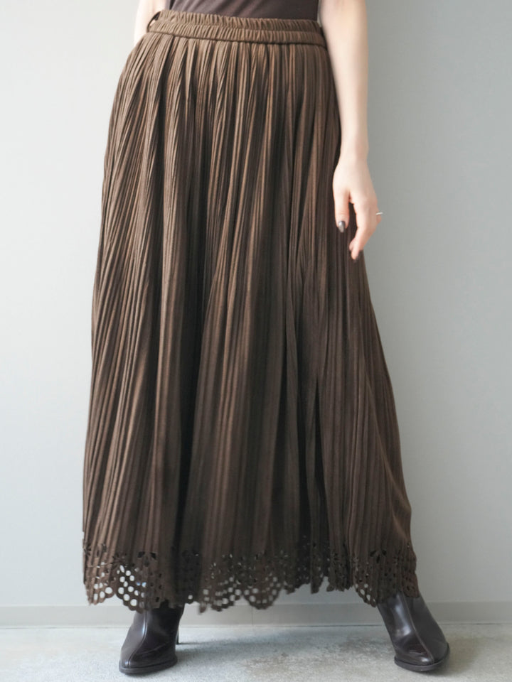 [予約]パンチングデザインスエードプリーツスカート/brown