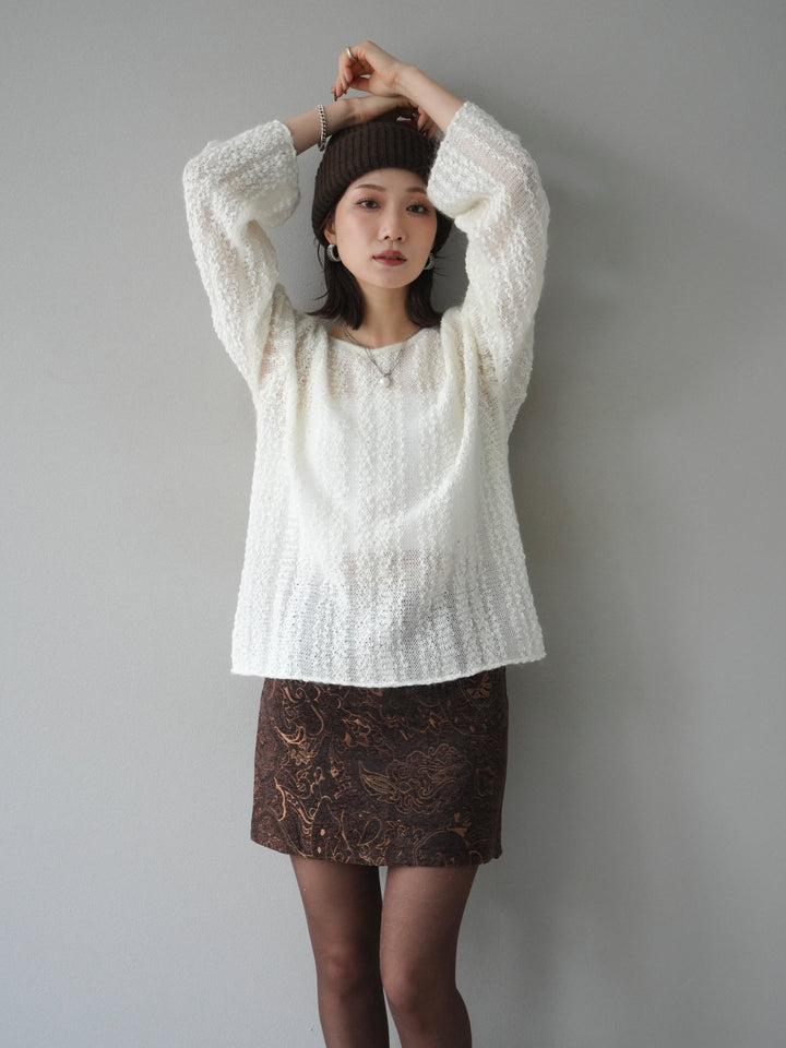 [予約]スパンコール異素材ストライプニットプルオーバー/white