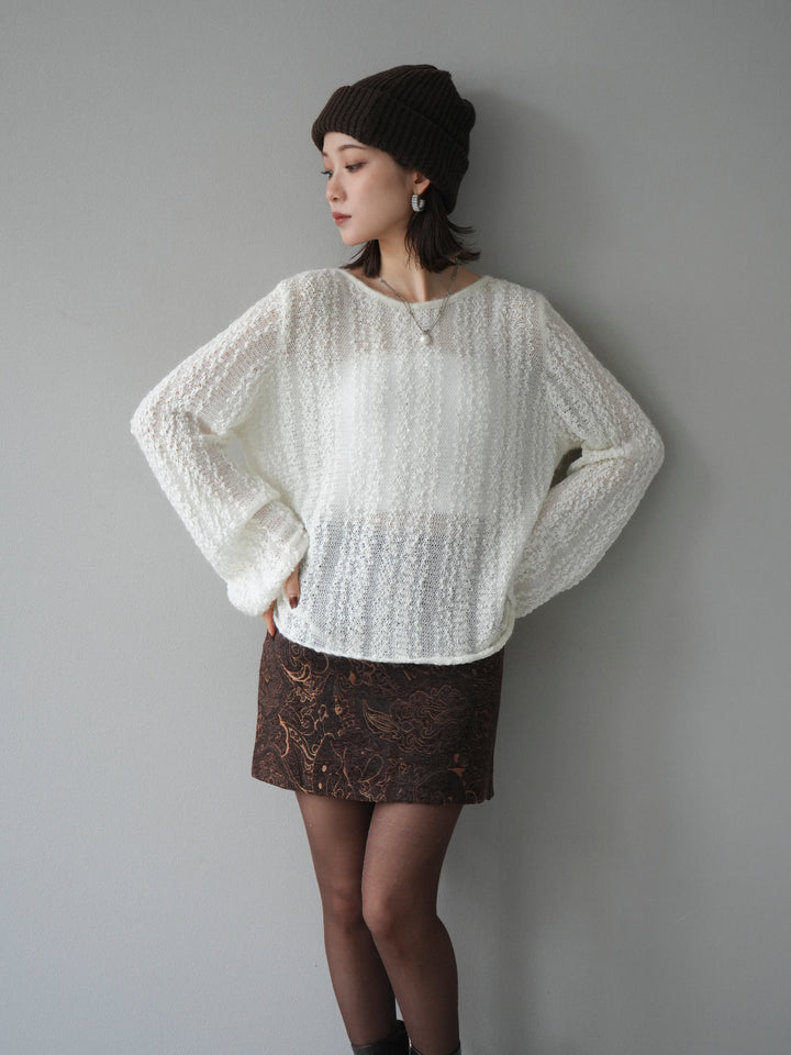 [予約]スパンコール異素材ストライプニットプルオーバー/white