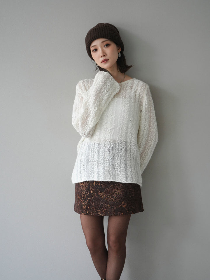 [予約]スパンコール異素材ストライプニットプルオーバー/white