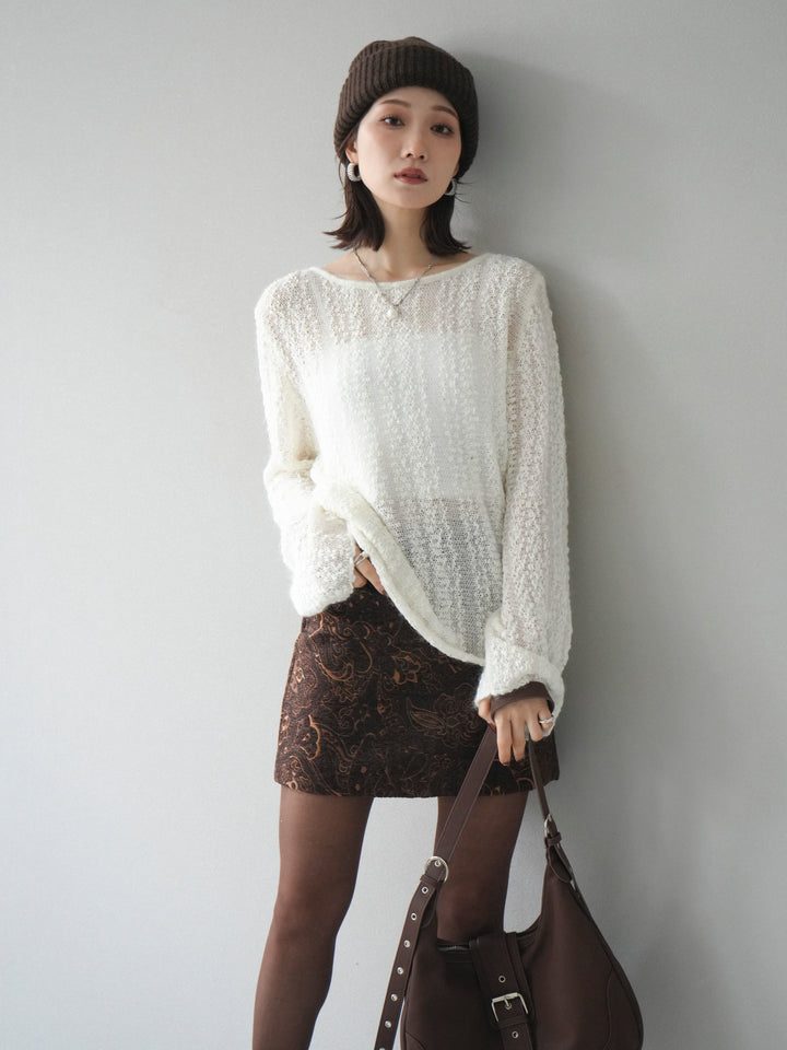 [予約]スパンコール異素材ストライプニットプルオーバー/white