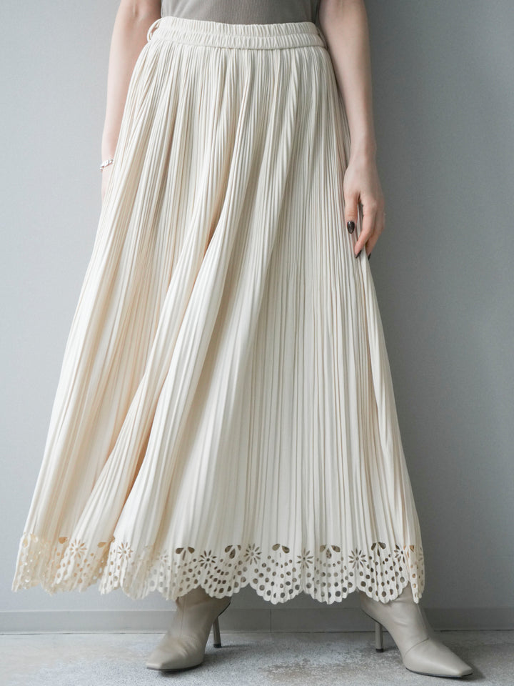 [予約]パンチングデザインスエードプリーツスカート/ivory