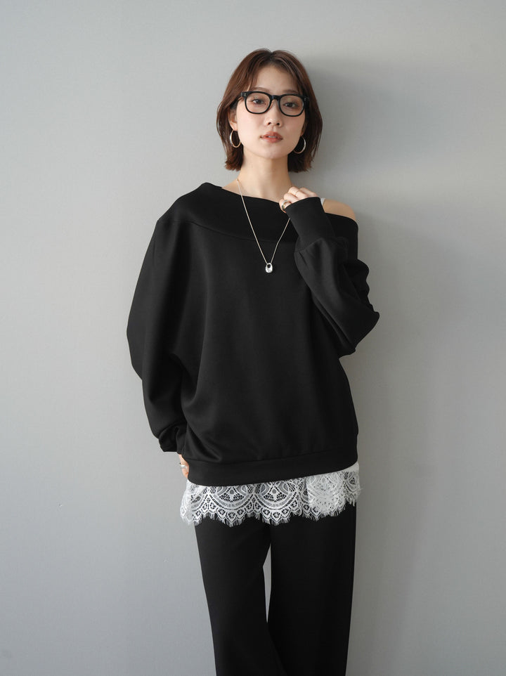 [SET]アシンメトリーオフショルポンチプルオーバー+選べるアクセセット(2set)