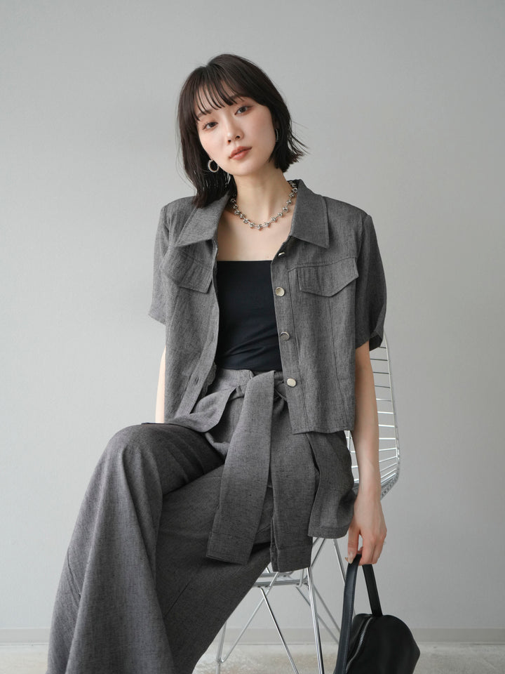 [SET]リネンタッチハーフシャツ＆ラップワイドパンツSET UP(2set)