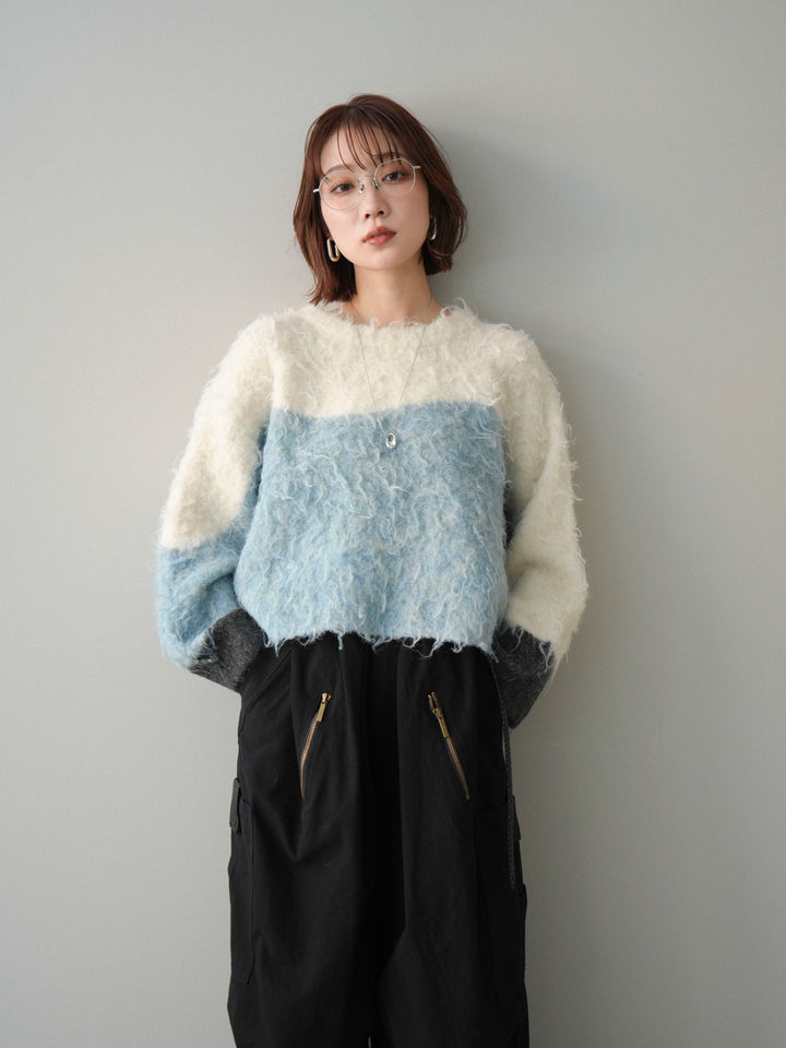 [SET]バイカラーモヘアタッチニットプルオーバー+コットンタックループパンツ(2set)