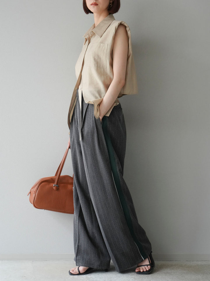 [予約]サイドラインストライプワイドパンツ/チャコール