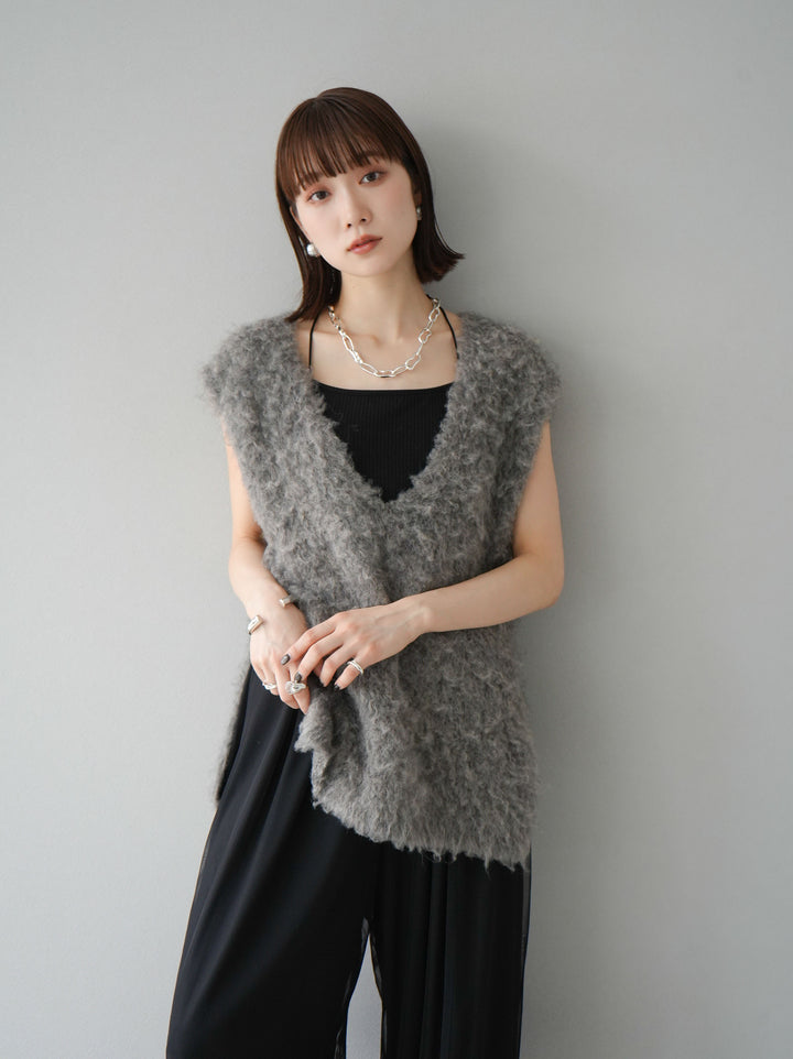 [予約]ウール混ミックスヤーンニットベスト/モカ