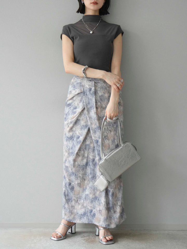 [予約]シアー切替ストレッチトップス/チャコール