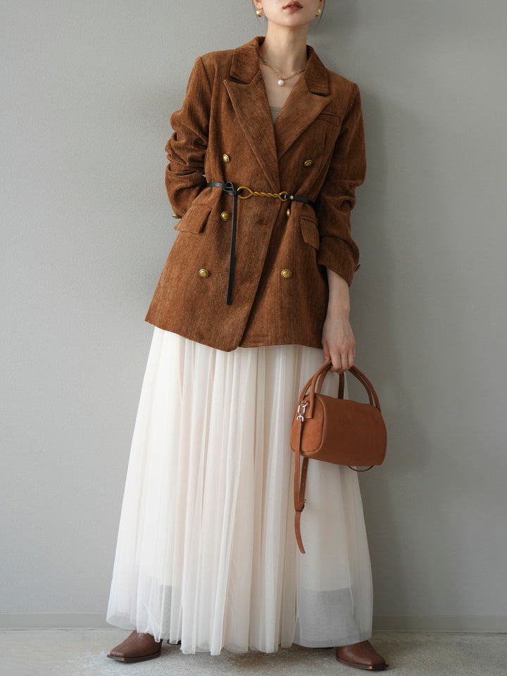 [SET]ベロアダブルジャケット+チュールボリュームスカート(2set)