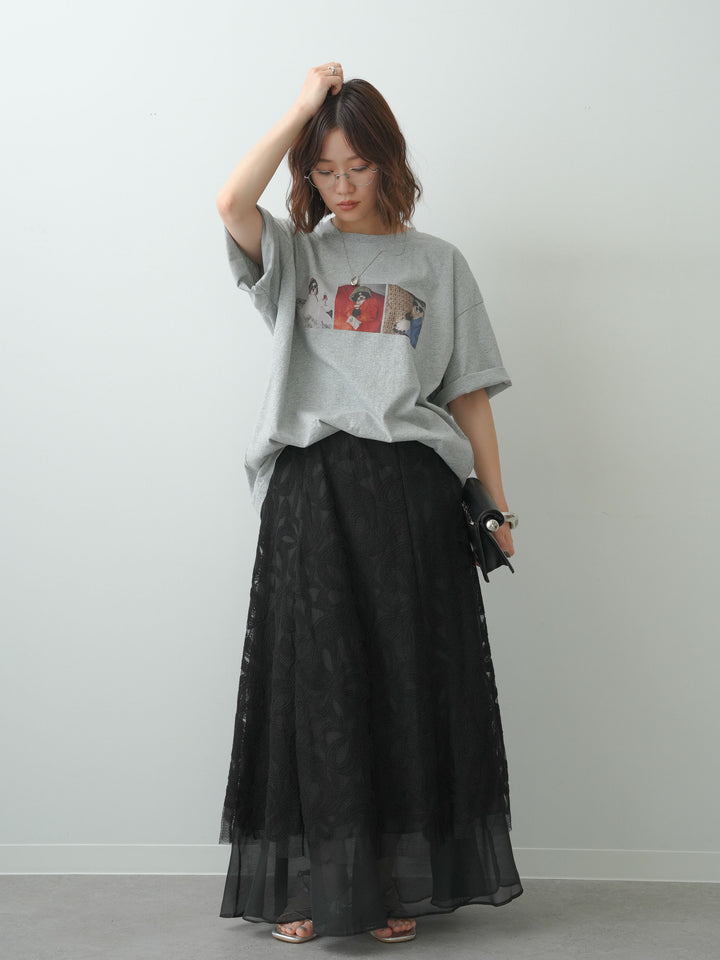 [SET]スリードッグフォトボックスTEE+フラワーレースレイヤードスカート(2set)