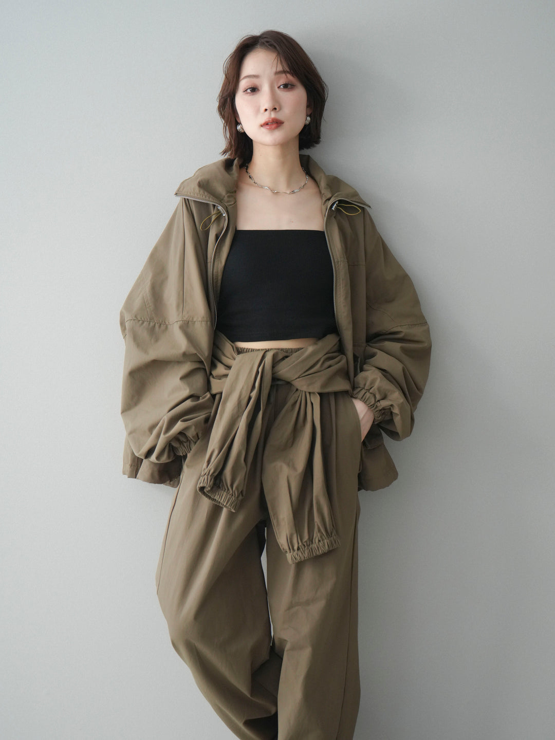 [予約]ビッグポケットコットンナイロンジップブルゾン/brown