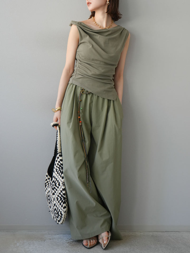 [SET]タックデザイントップス＆ビーズベルト付きパンツSET UP(2set)