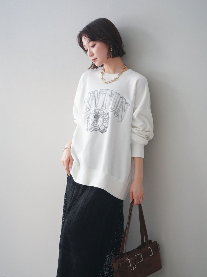[予約]カレッジロゴ刺繍BIGスウェットプルオーバー/offwhite