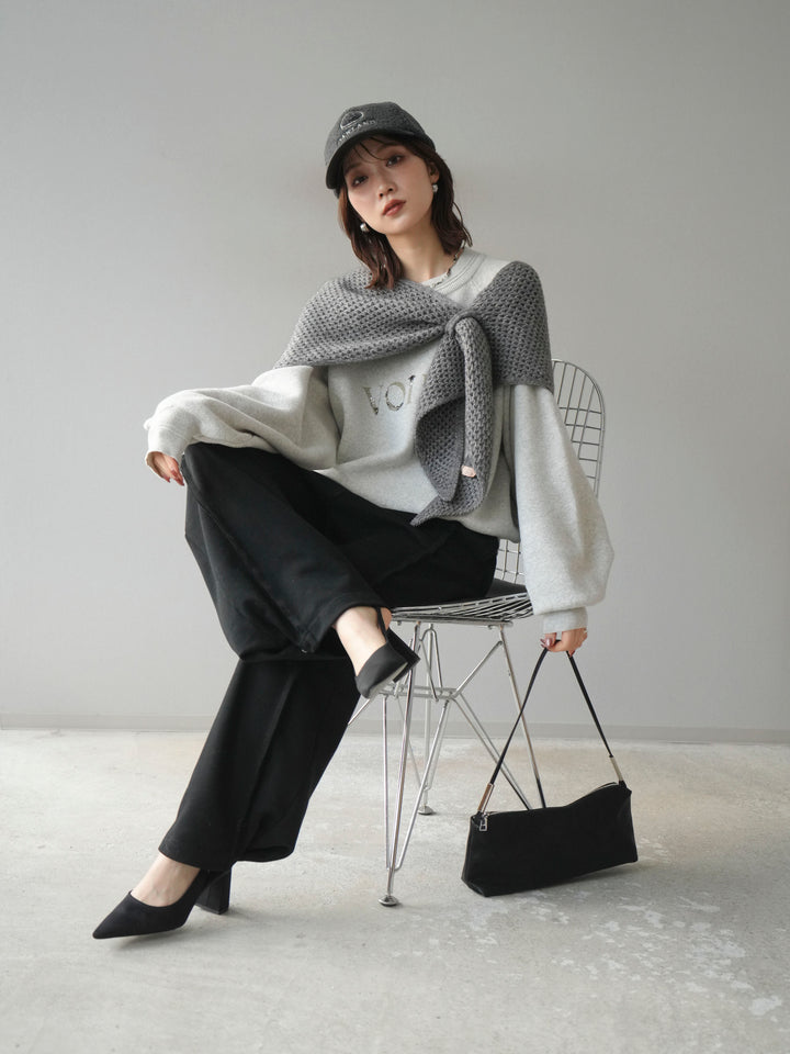 [予約]スウェットライクビーズロゴ刺繍ニットプルオーバー/oatmeal