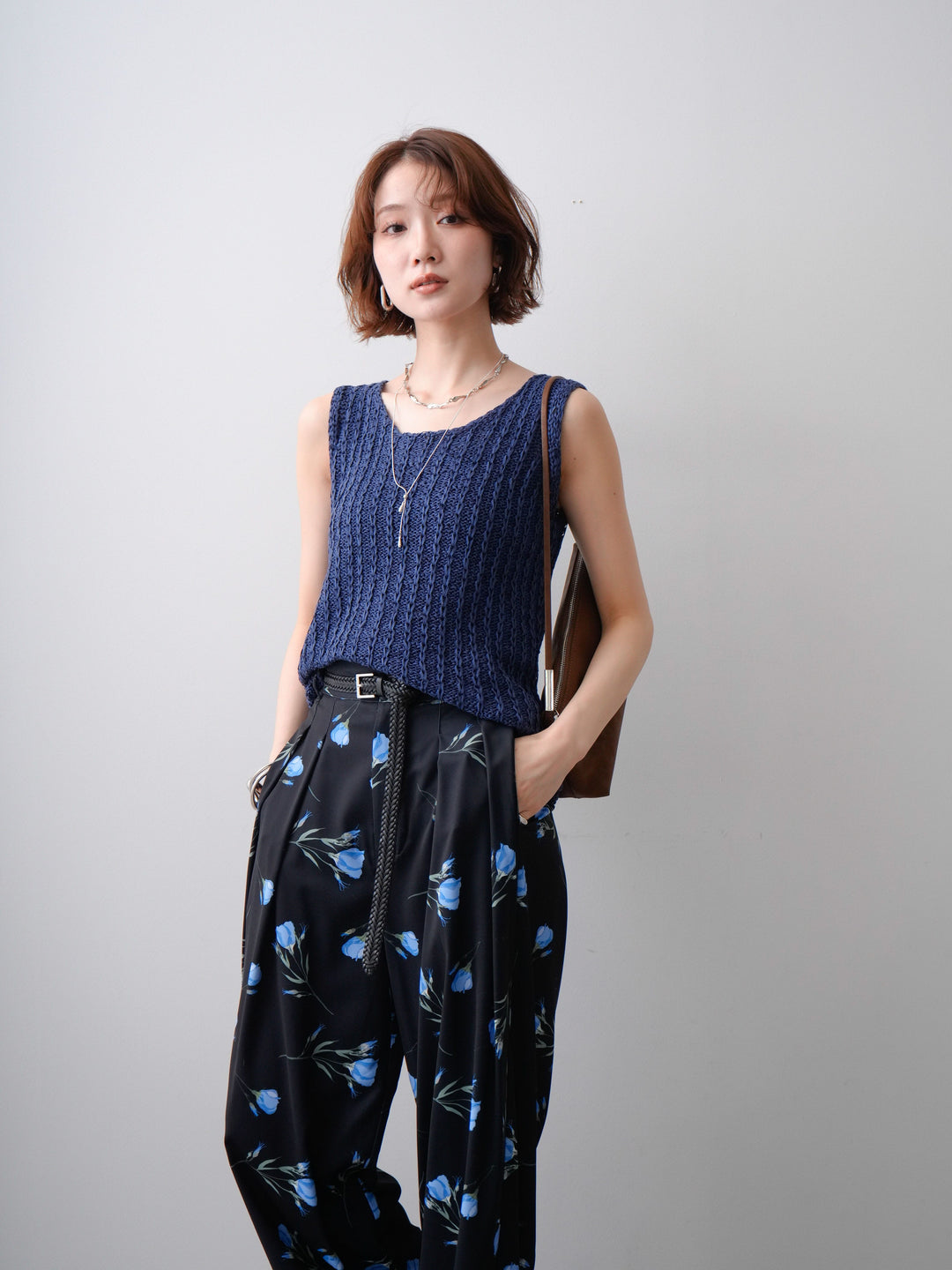 [予約]メランジケーブルニットタンクトップ/navy