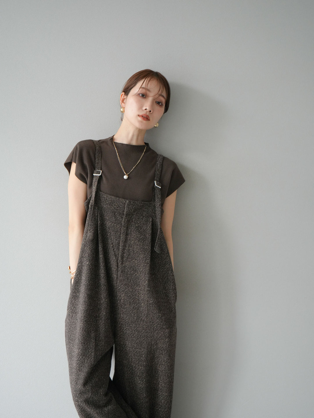 [予約]プチネックフレンチニットトップス/ブラウン