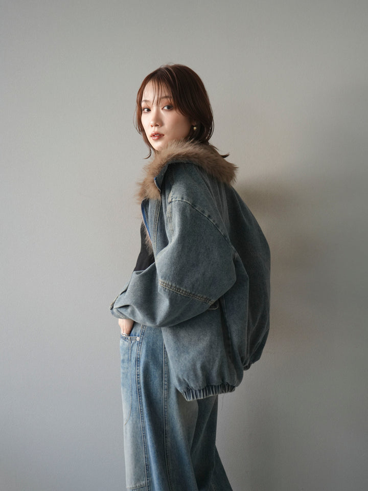 [予約]デニムxファーブルゾン/denimbrown