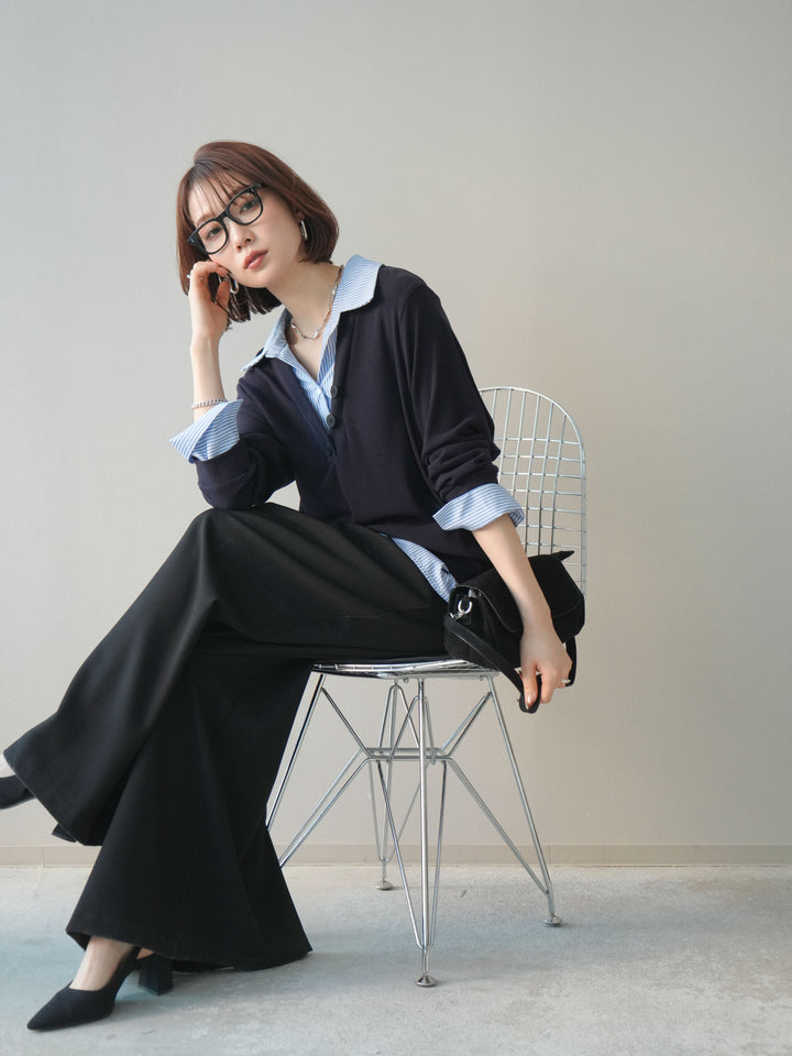 [予約]シャツレイヤードデザインカットプルオーバー/navy