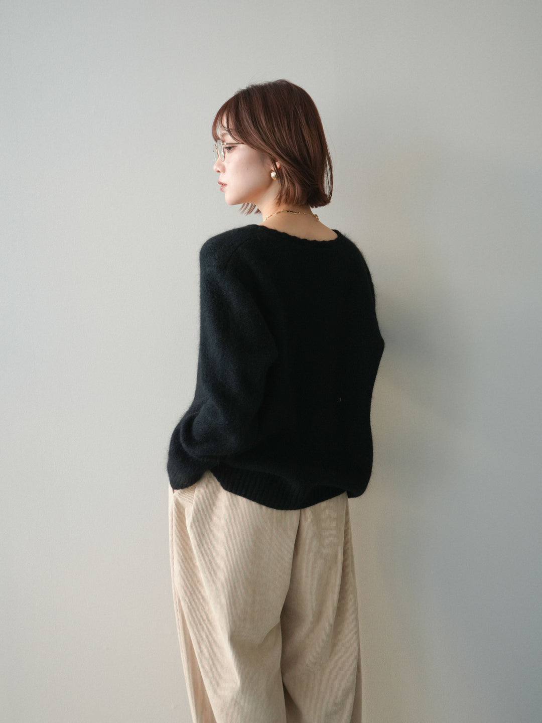 [SET]くるみボタンニットカーディガン+コーデュロイサイドタックコクーンパンツ(2set)