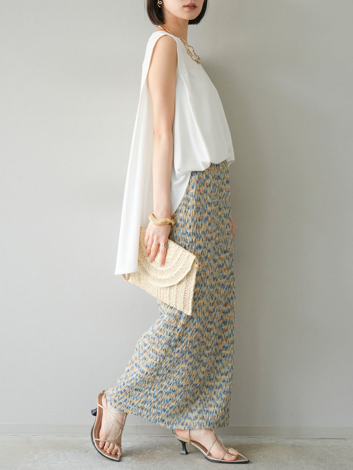 [予約]マルチカラーランダムプリーツタイトスカート/イエロー