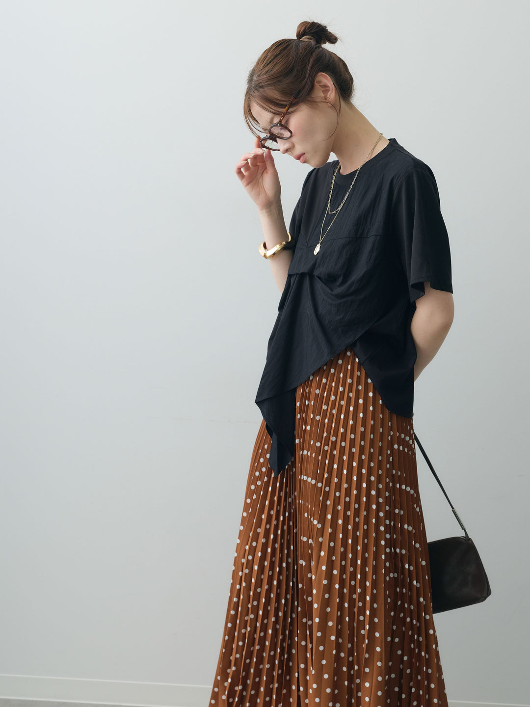 [SET]ラッフルドッキングTEE+ドットアコーディオンプリーツスカート(2set)