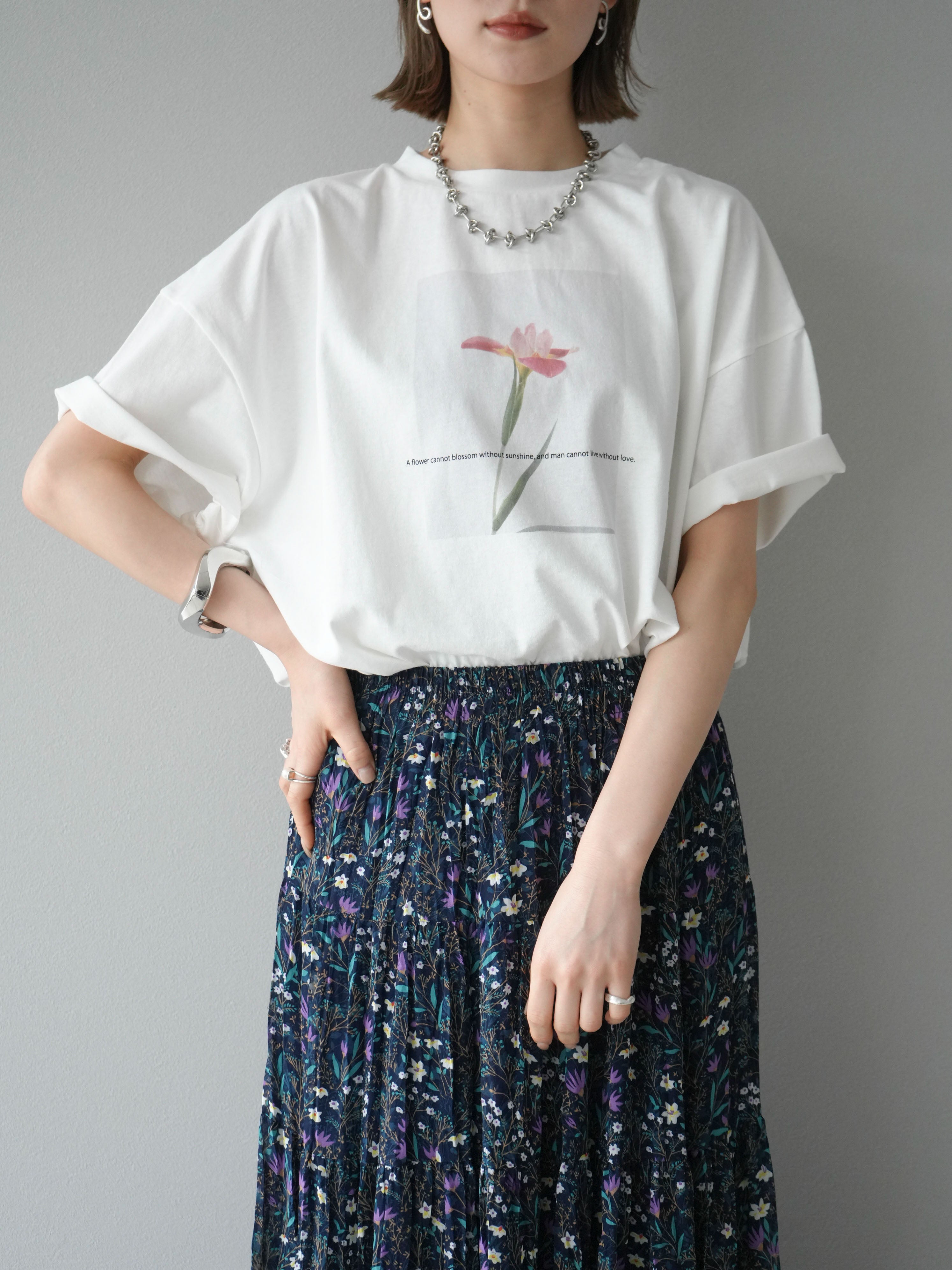 SET]フラワーフォトビッグTシャツ+フラワーワッシャープリーツスカート