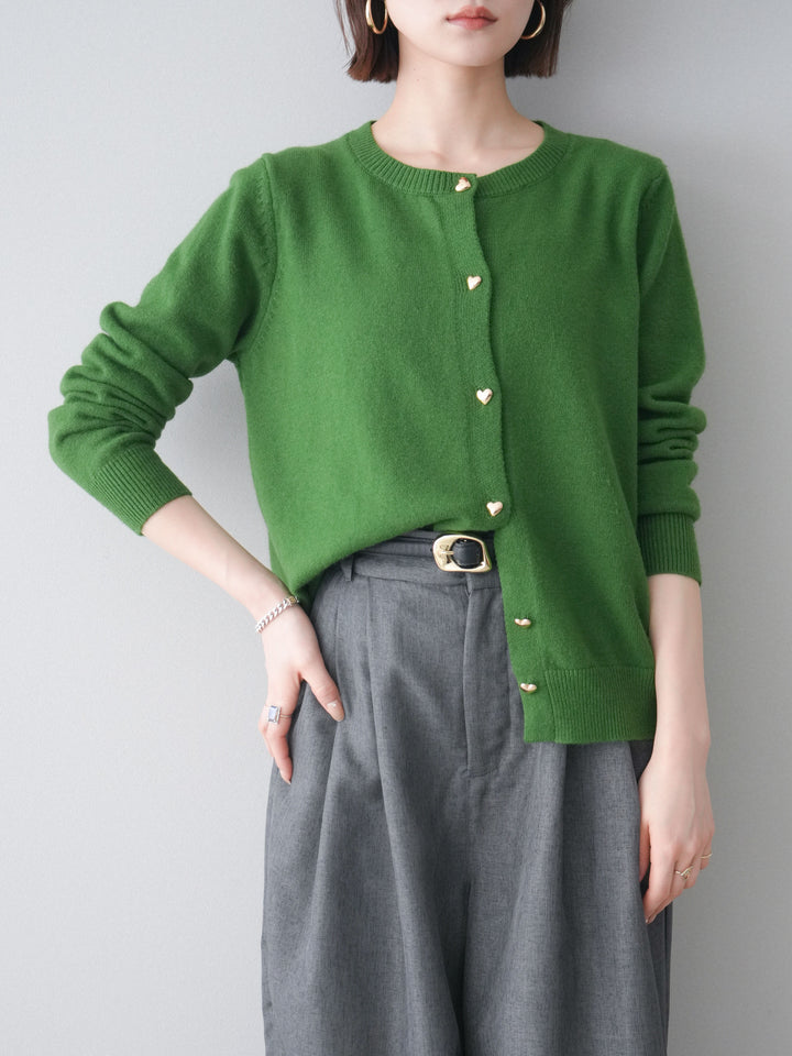 [予約]ハートボタンニットカーディガン/green