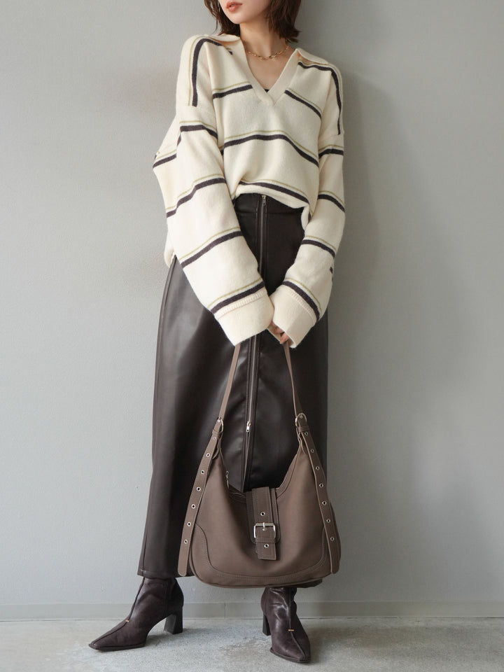 [予約]フェイクレザーZIPタイトスカート/ブラウン