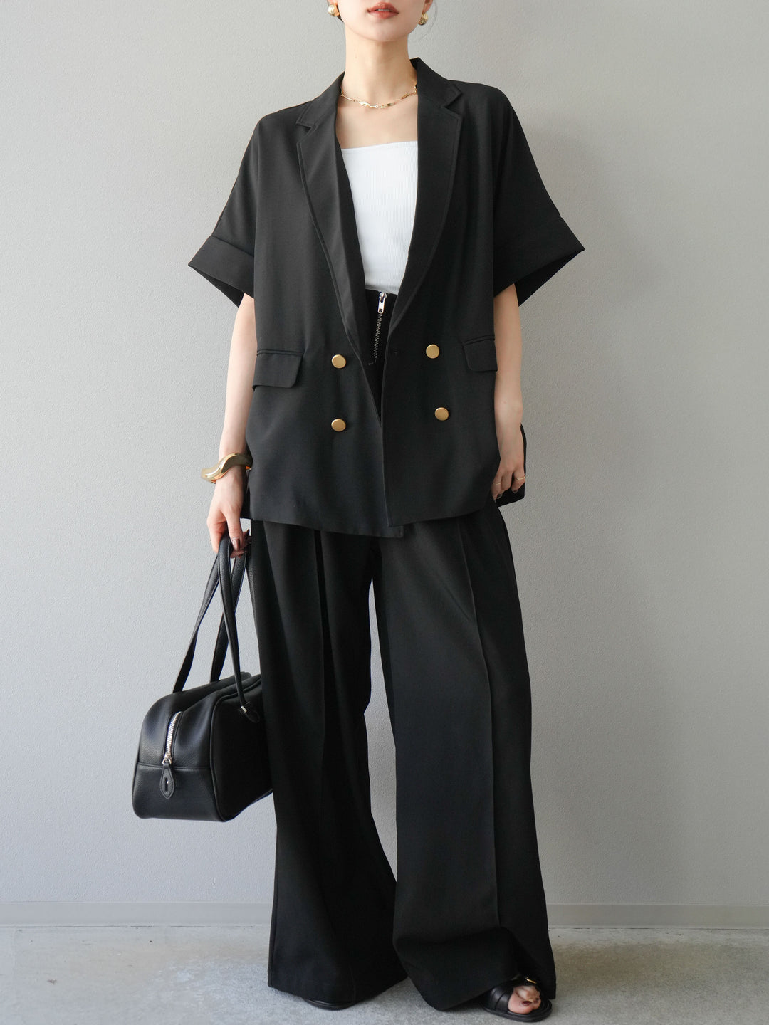 [預購] 金色紐扣半身夾克/黑色