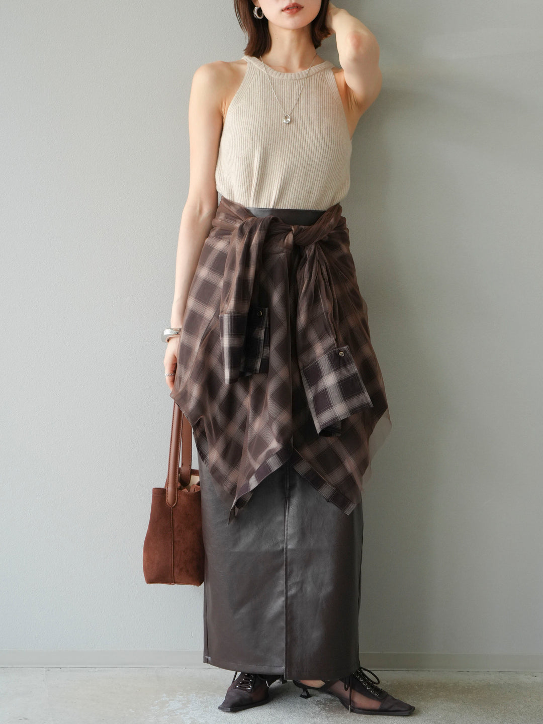 [予約]リブニットアメスリタンクトップ/ベージュ