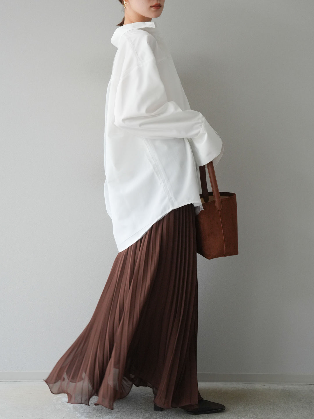 [予約]シフォンプリーツパイピングスカート/ブラウン