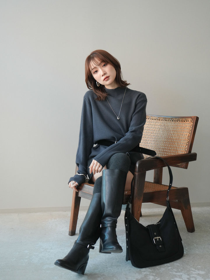 [SET]ボトルネック裾カールリブニットトップス+ボトルネック裾カールリブニットトップス(2set)