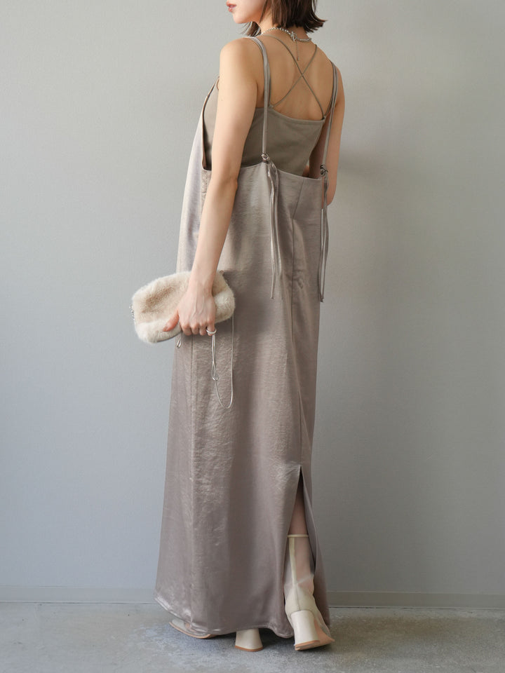 [予約]サテンキャミワンピース/グレージュ
