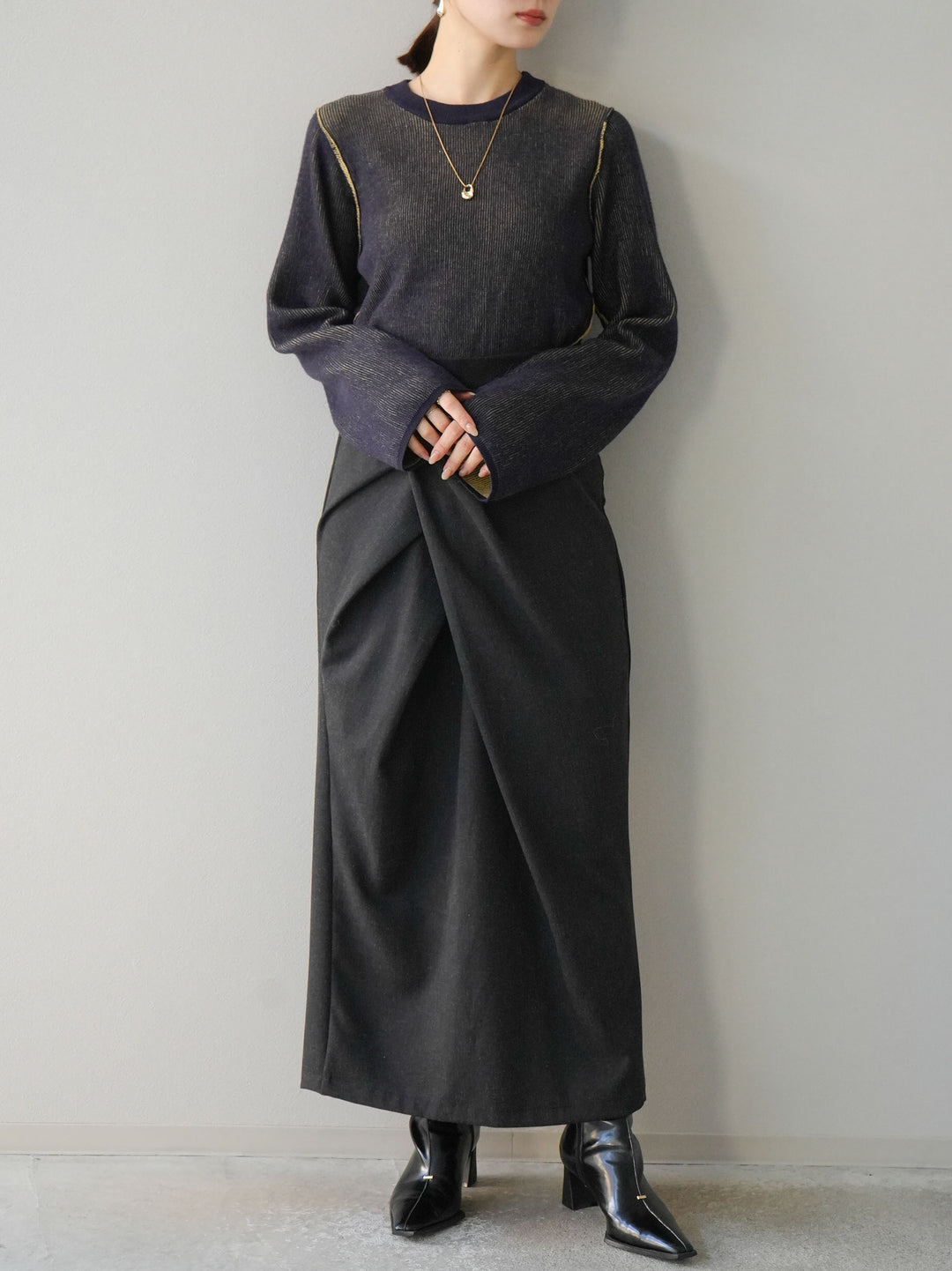 [套裝] 雙面配色羅紋針織套頭衫 + 可選飾品套裝（2 套）