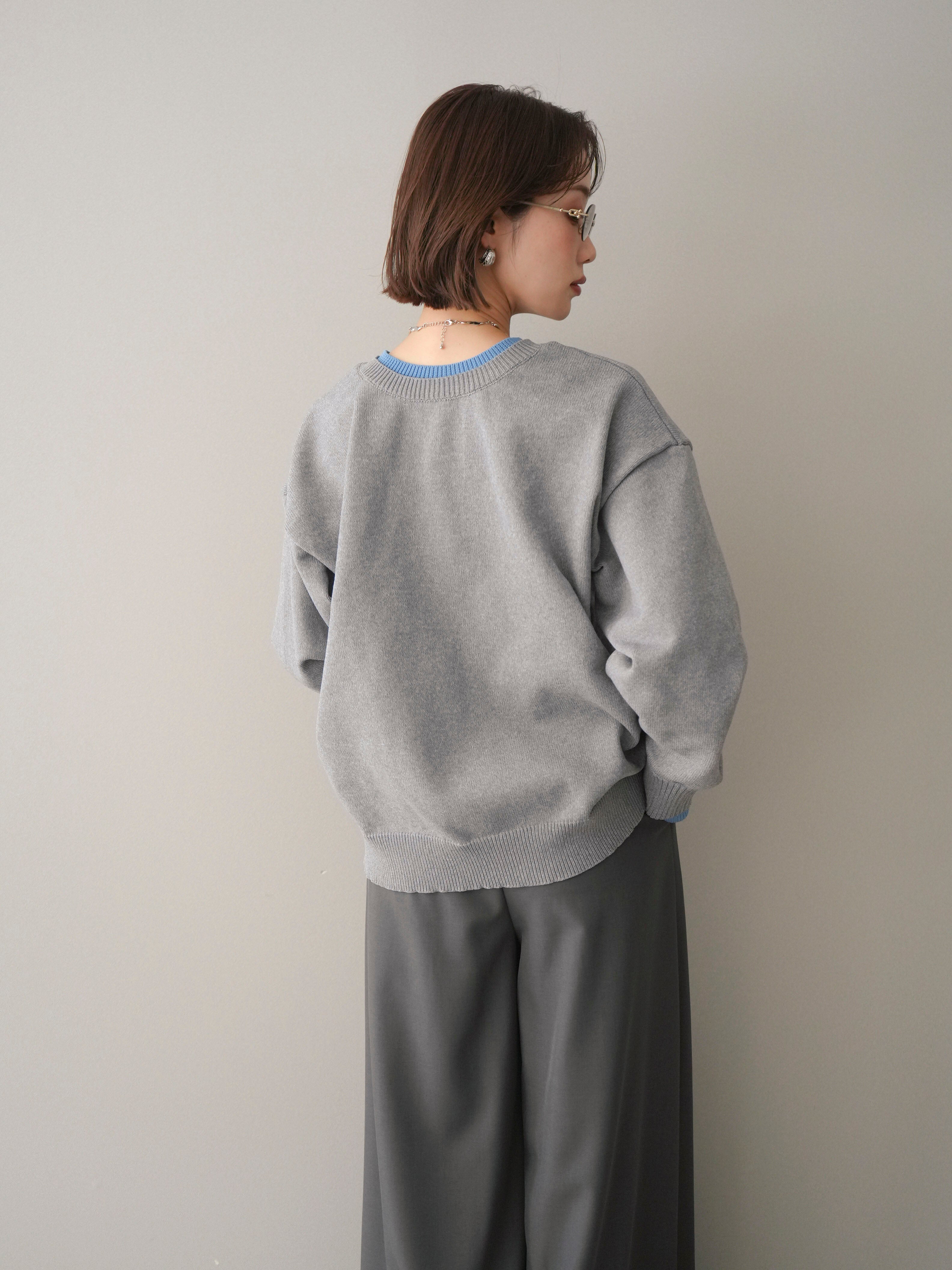 予約]2WAYネック配色レイヤードニットプルオーバー/gray – Lumier