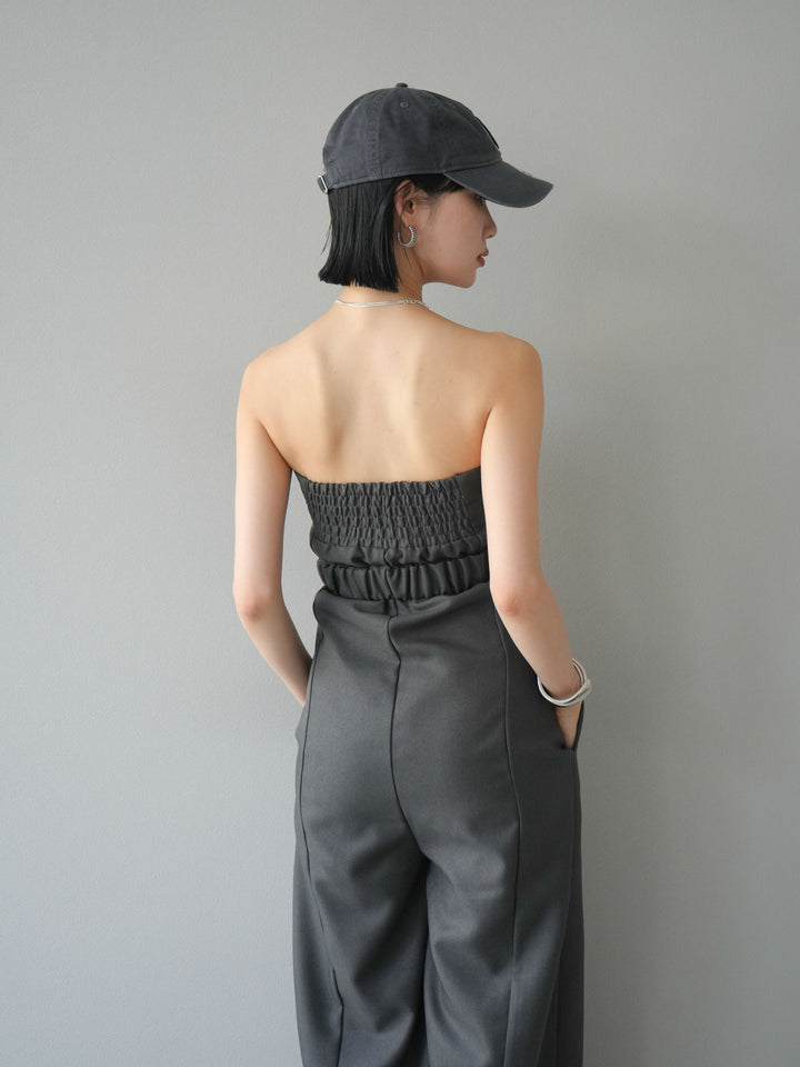 【預購】混色斜紋腰帶熊圖案工裝褲/炭灰色