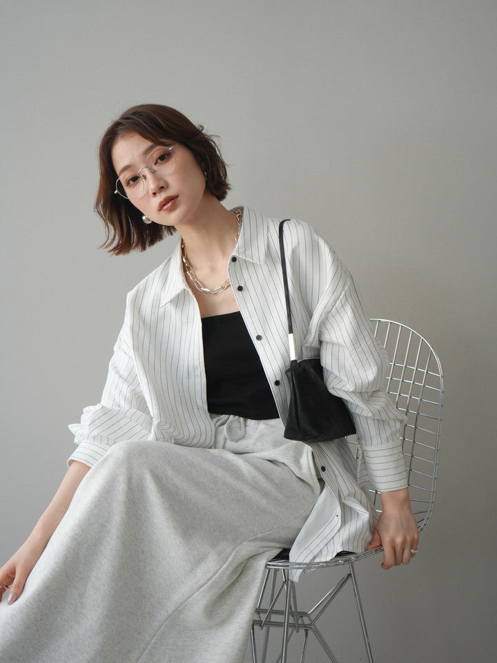 [SET]2WAYカシュクールストライプブラウス+スウェットフレアロングスカート(2set)