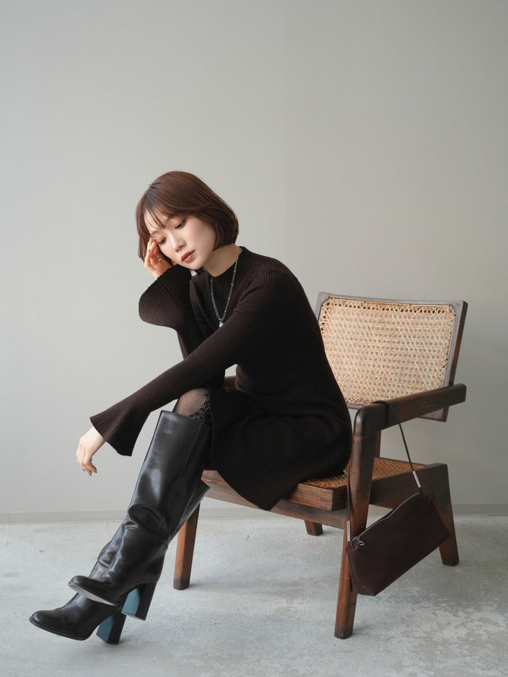 [予約]フレアリブニットミニワンピース/brown